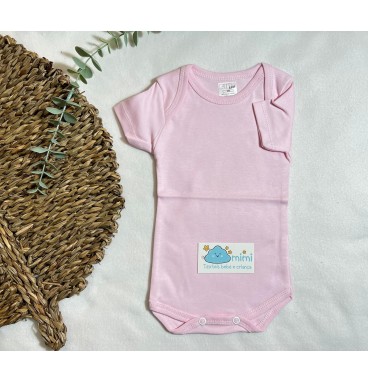 Body Manga Curta Simples Rosa  