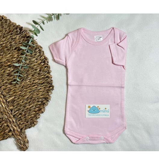 Body Manga Curta Simples Rosa  