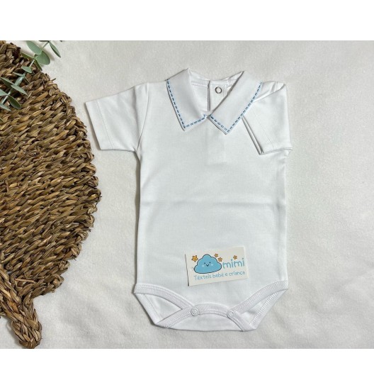 Body Manga Curta Golinha em Bico Azul  