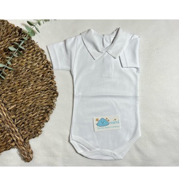 Body Manga Curta Golinha em Bico Branco  