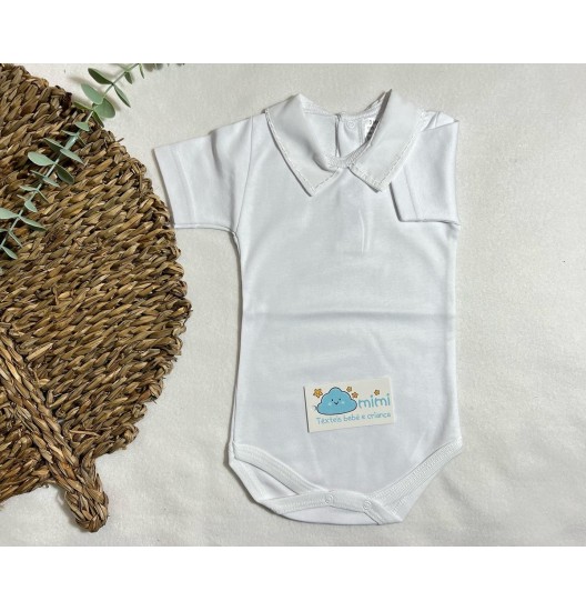 Body Manga Curta Golinha em Bico Branco  