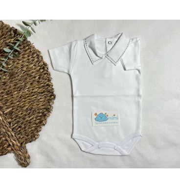 Body Manga Curta Golinha em Bico Cinza 