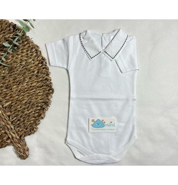 Body Manga Curta Golinha em Bico Marinho  