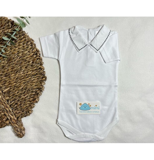 Body Manga Curta Golinha em Bico Marinho  