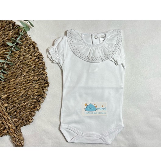 Body Manga Curta Golinha Trabalhada Cinza 