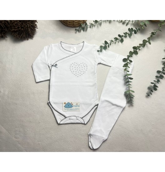 Body + Collant Coração Grande Cinza