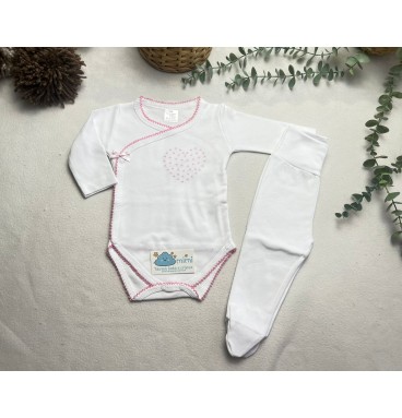 Body + Collant Coração Grande Rosa 