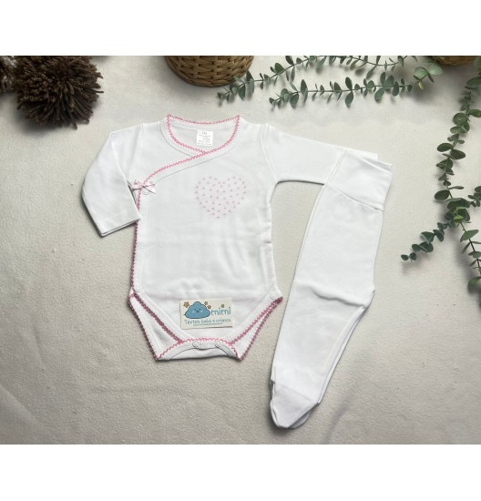 Body + Collant Coração Grande Rosa 