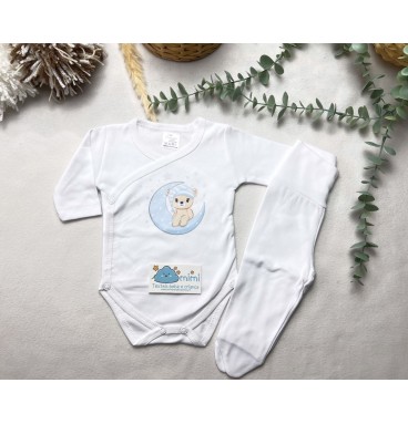 Body + Collant Ursinho Riscas Azul 