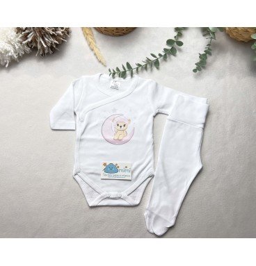 Body + Collant Ursinho Riscas Rosa  