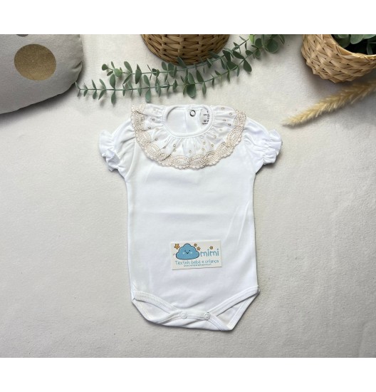 Body Manga Curta Golinha Renda/Pintas Pérola 