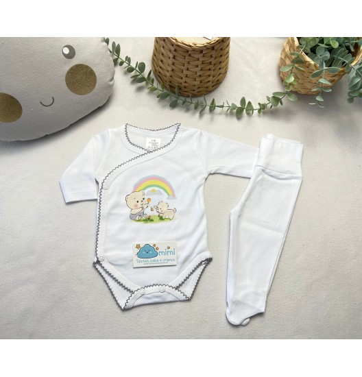 Body + Collant Ursinhos Arco Íris Cinza  