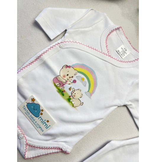 Body + Collant Ursinhos Arco Íris Rosa