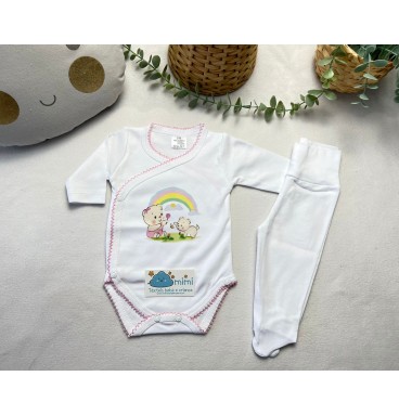 Body + Collant Ursinhos Arco Íris Rosa