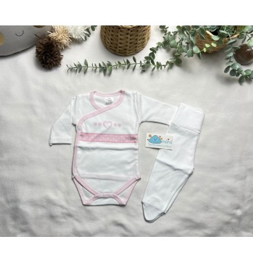 Body + Collant Pintas Coração Rosa  