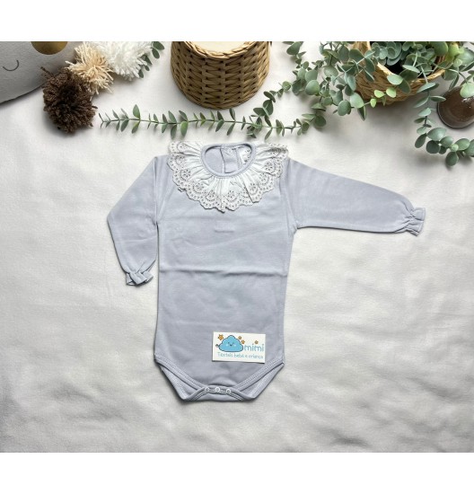 Body Golinha Bordado Inglês Cinza 