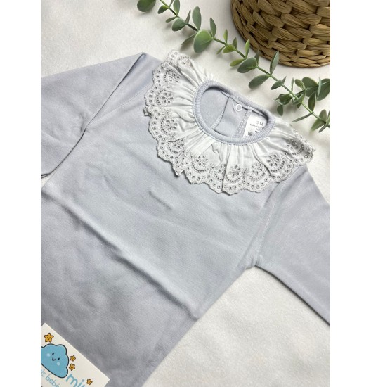 Body Golinha Bordado Inglês Cinza 