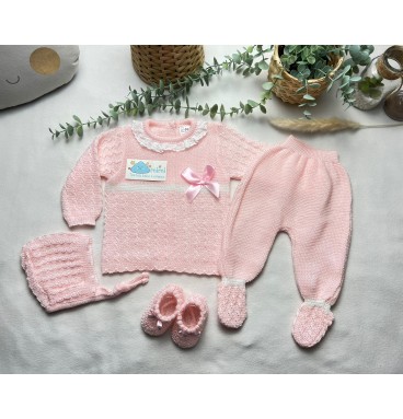 Conjunto Perlé Laço Rosa  