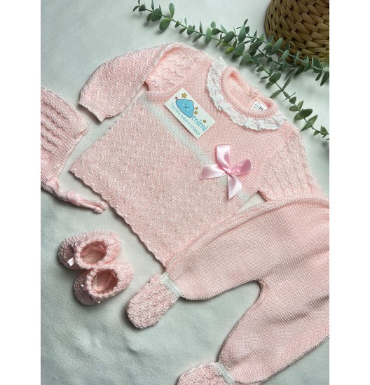 Conjunto Perlé Laço Rosa  