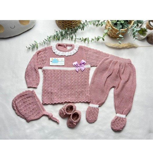 Conjunto Perlé Laço Rosa Velho
