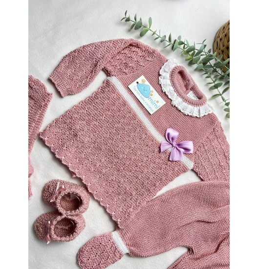 Conjunto Perlé Laço Rosa Velho