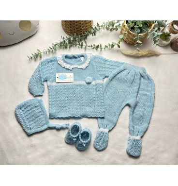 Conjunto Perlé Pompom Azul