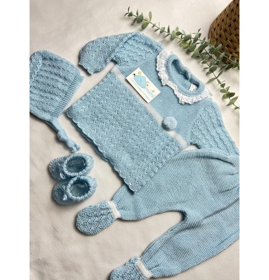 Conjunto Perlé Pompom Azul
