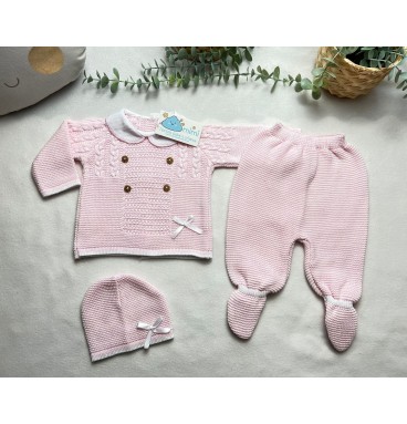 Conjunto Laço/Botões Rosa 