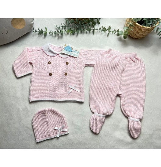 Conjunto Laço/Botões Rosa 