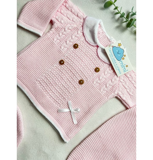 Conjunto Laço/Botões Rosa 