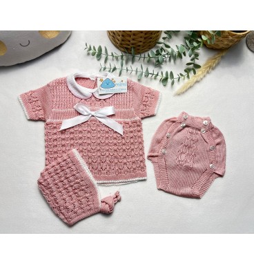 Conjunto 3 Peças Laço Rosa Velho  