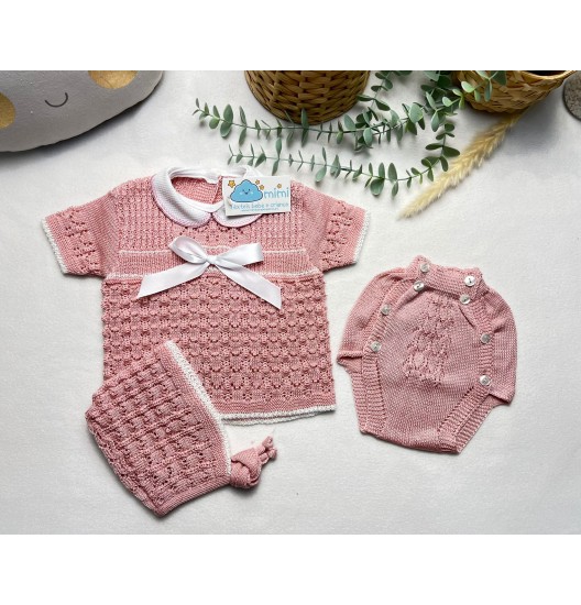 Conjunto 3 Peças Laço Rosa Velho  