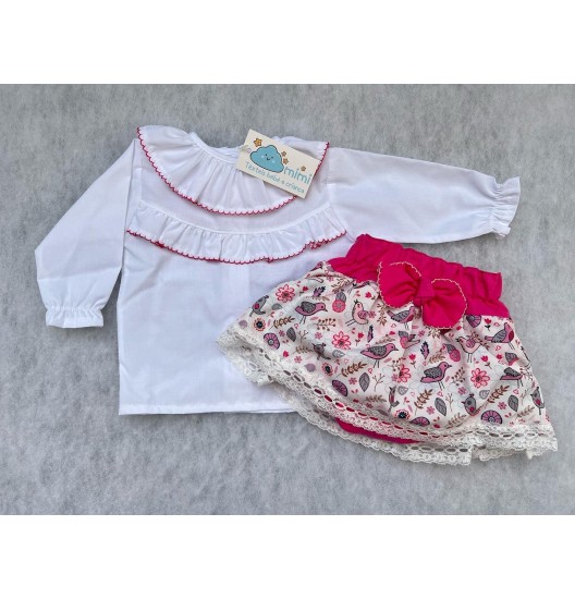 Conjunto Passarinhos Rosa Vivo  