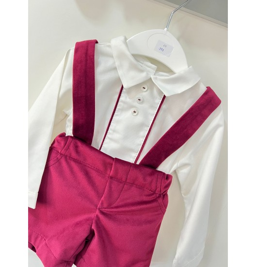 Conjunto Menino Veludo Bordô  