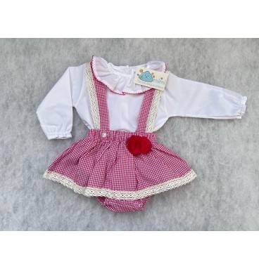 Conjunto Xadrez com Flor Rosa Vivo 