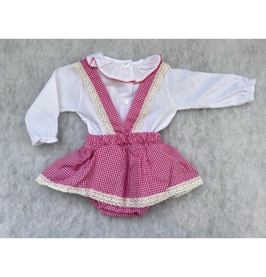 Conjunto Xadrez com Flor Rosa Vivo 