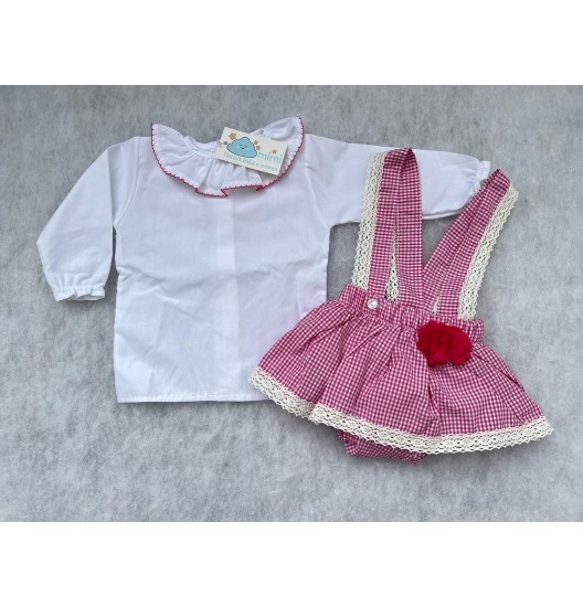 Conjunto Xadrez com Flor Rosa Vivo 