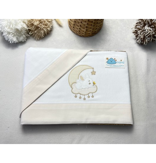 Jogo de Cama Flanela Coelhinho Lua/Nuvem