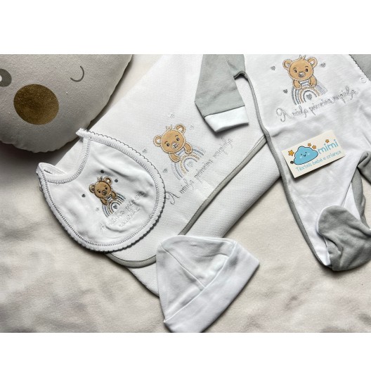 Kit 1ª Roupinha Arco íris Cinza