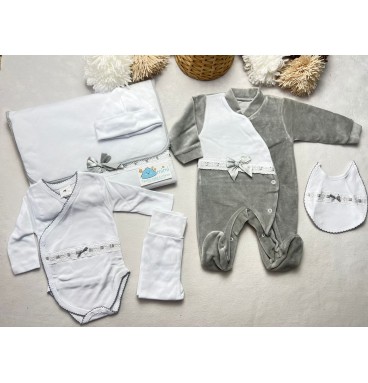 Kit 1ª Roupinha Laço Cinza