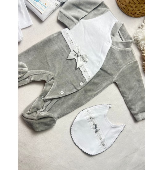 Kit 1ª Roupinha Laço Cinza