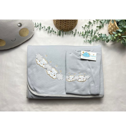 Manta + Babygrow Nuvem Cinza 