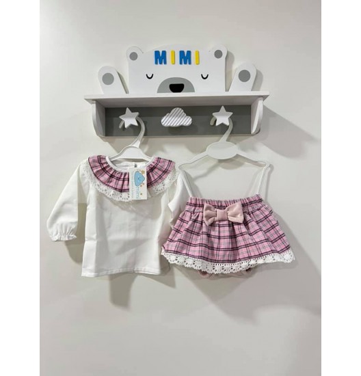 Conjunto Menina Xadrez Rosa