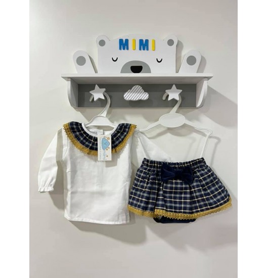 Conjunto Menina Xadrez Marinho