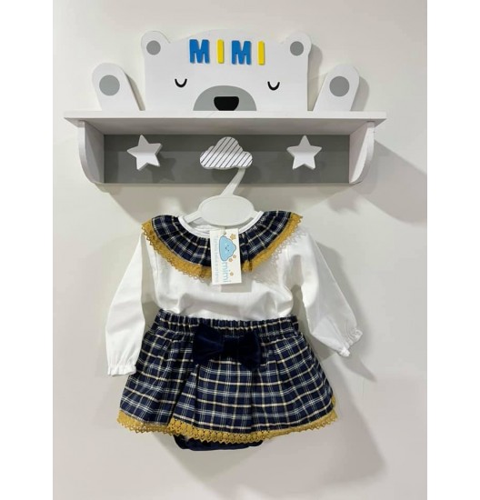 Conjunto Menina Xadrez Marinho